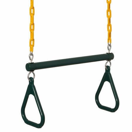 PLAYBERG Outdoor  Heavy Duty Kids Fun Hanging Trapeze Bar, Green Steel Bar and Yellow Chain Swing Playsets QI004561.GN